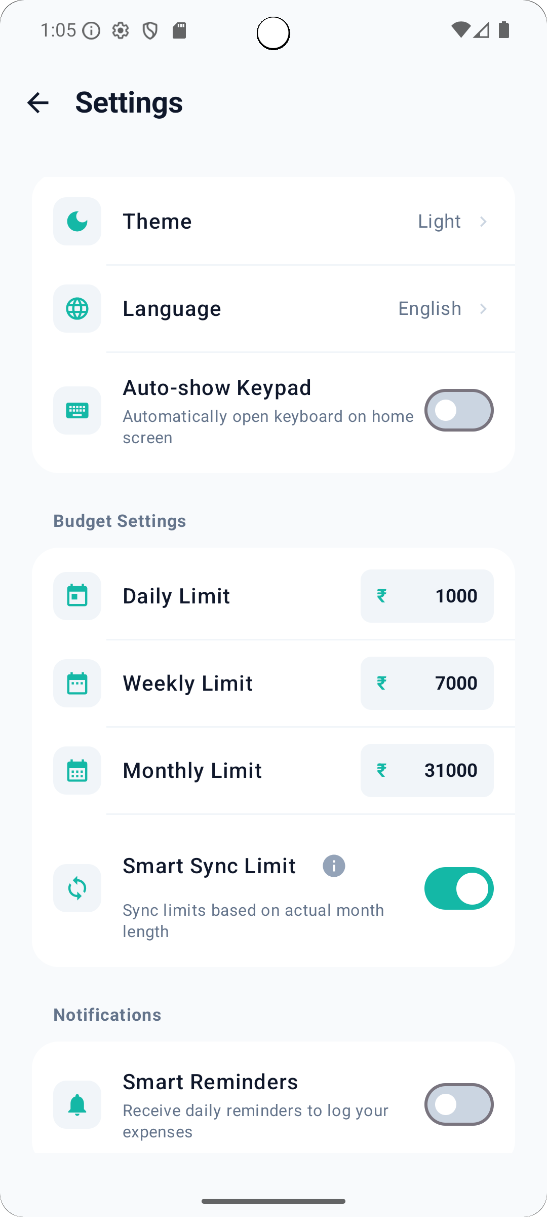 Offline Budget App Settings