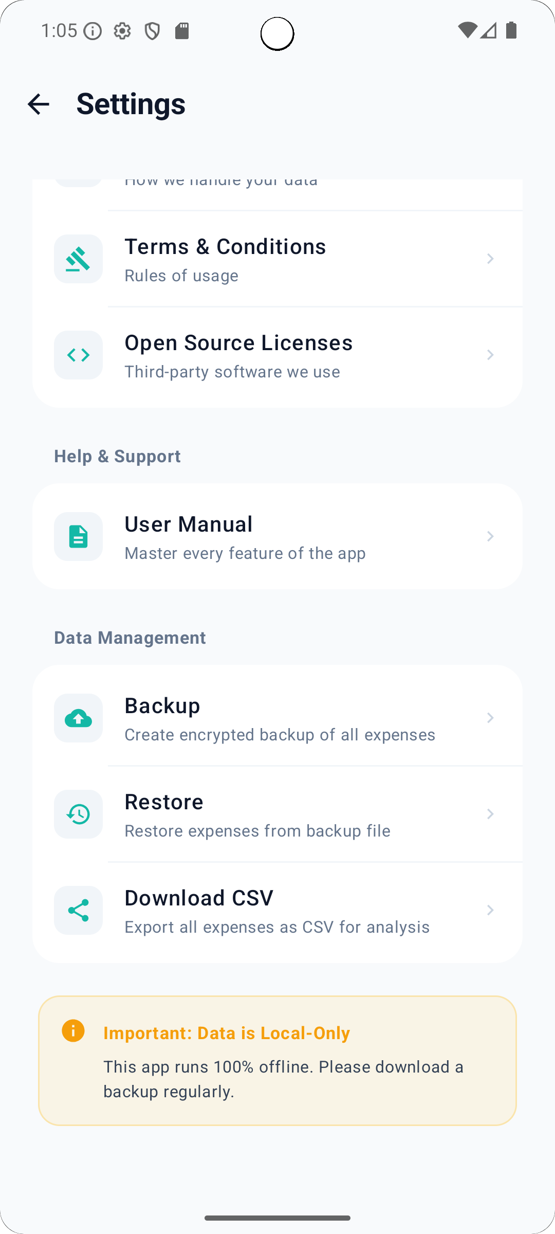 Expense Data Backup and Restoration